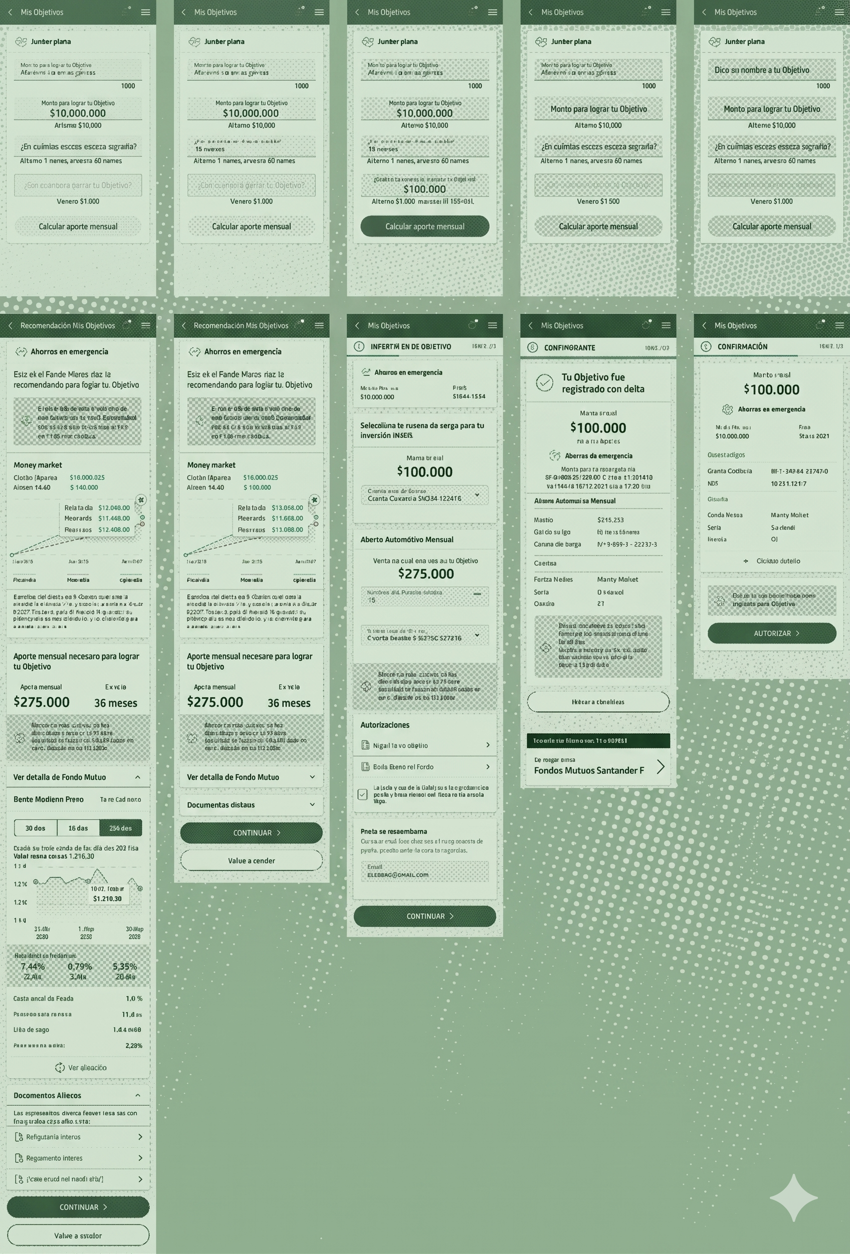 mobile screens of the user flow