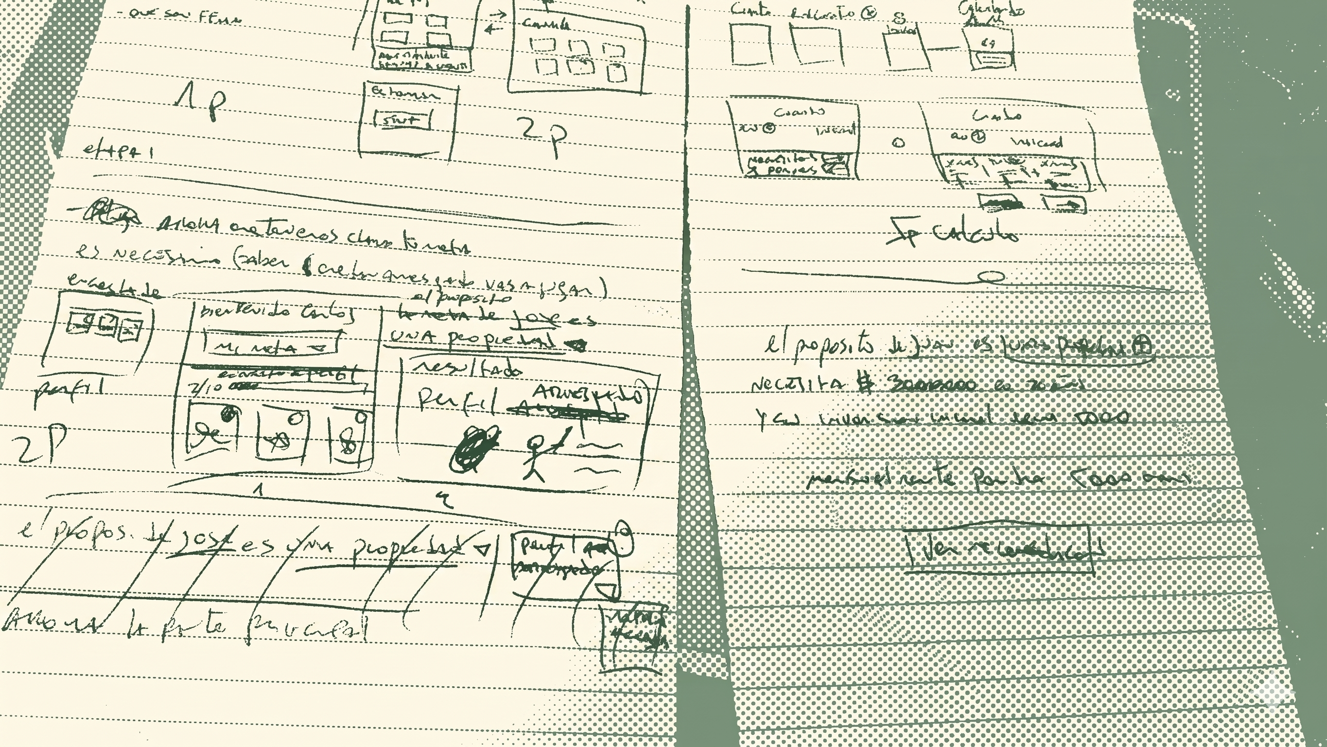 Paper wireframes and sketches